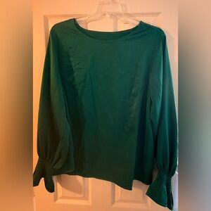 Women’s Plus SHEIN Sz 3x Long Sleeve Satin Blouse Solid Green Ruffle Sleeve